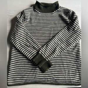 J. Crew Striped Green and White Men's Roll Neck Sweater